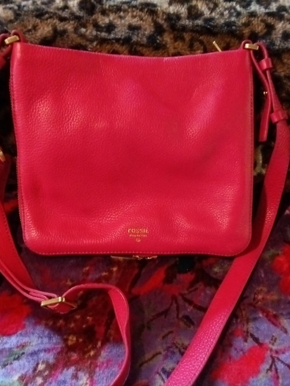Fossil Hot Pink Pebbled Leather Crossbody Bag